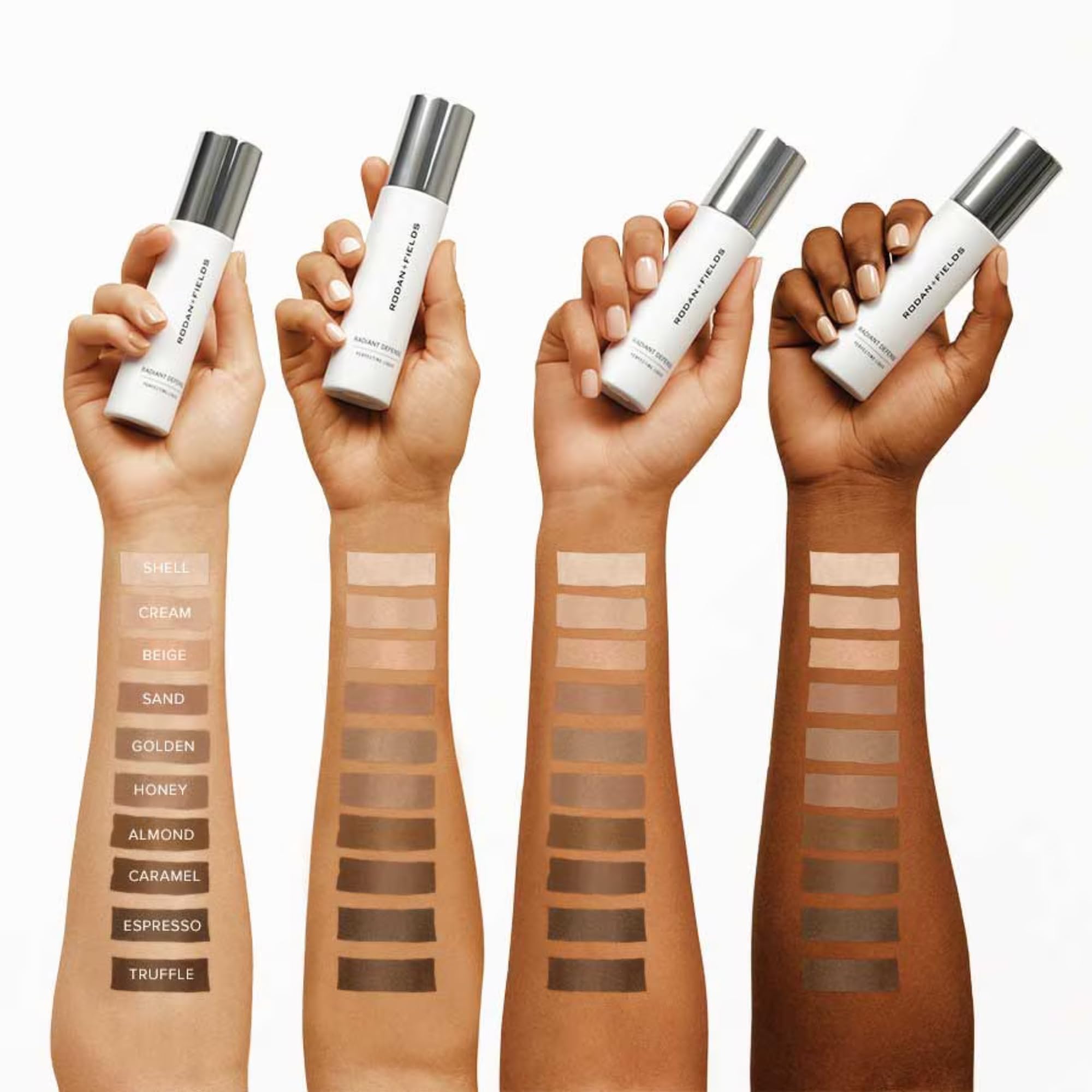 Swatches Radiant Defense teinte beige pour estimer l’harmonisation du teint.