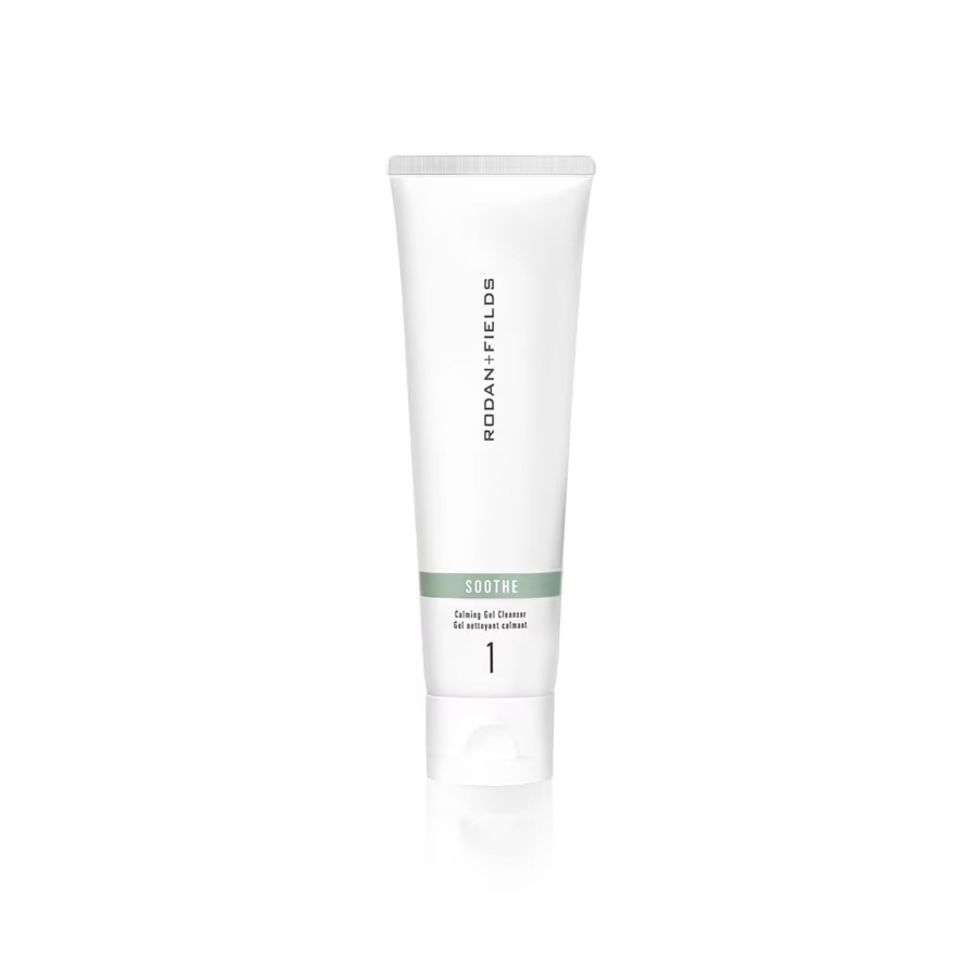 Rodan + Fields Soothe Gel Nettoyant – bouteille claire, nettoyage doux pour peau sèche.