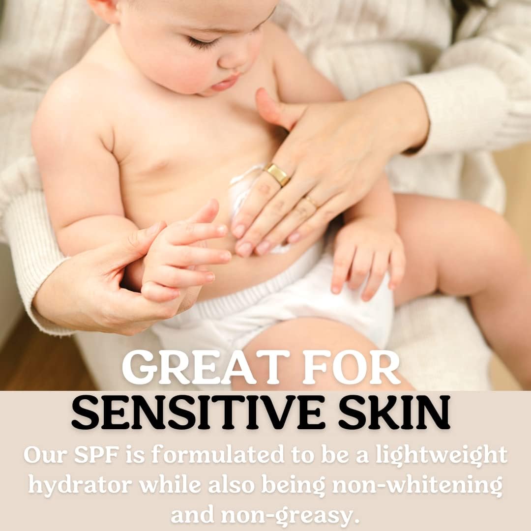 Application douce sur peau fragile du bébé avec Roe Wellness SPF30.