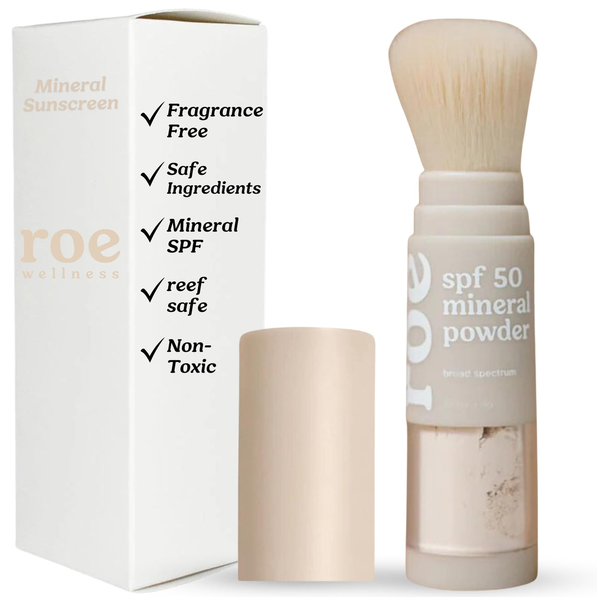 Roe Wellness poudre solaire minérale en brosse pour enfants, application facile