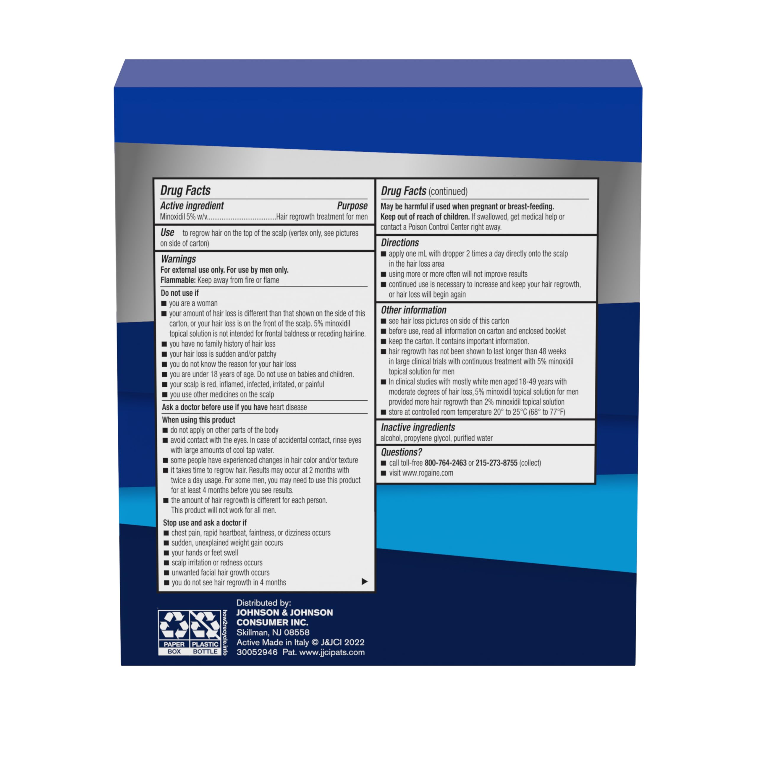 Rogaine 5% Minoxidil – solution sans parfum adaptée à une routine quotidienne.
