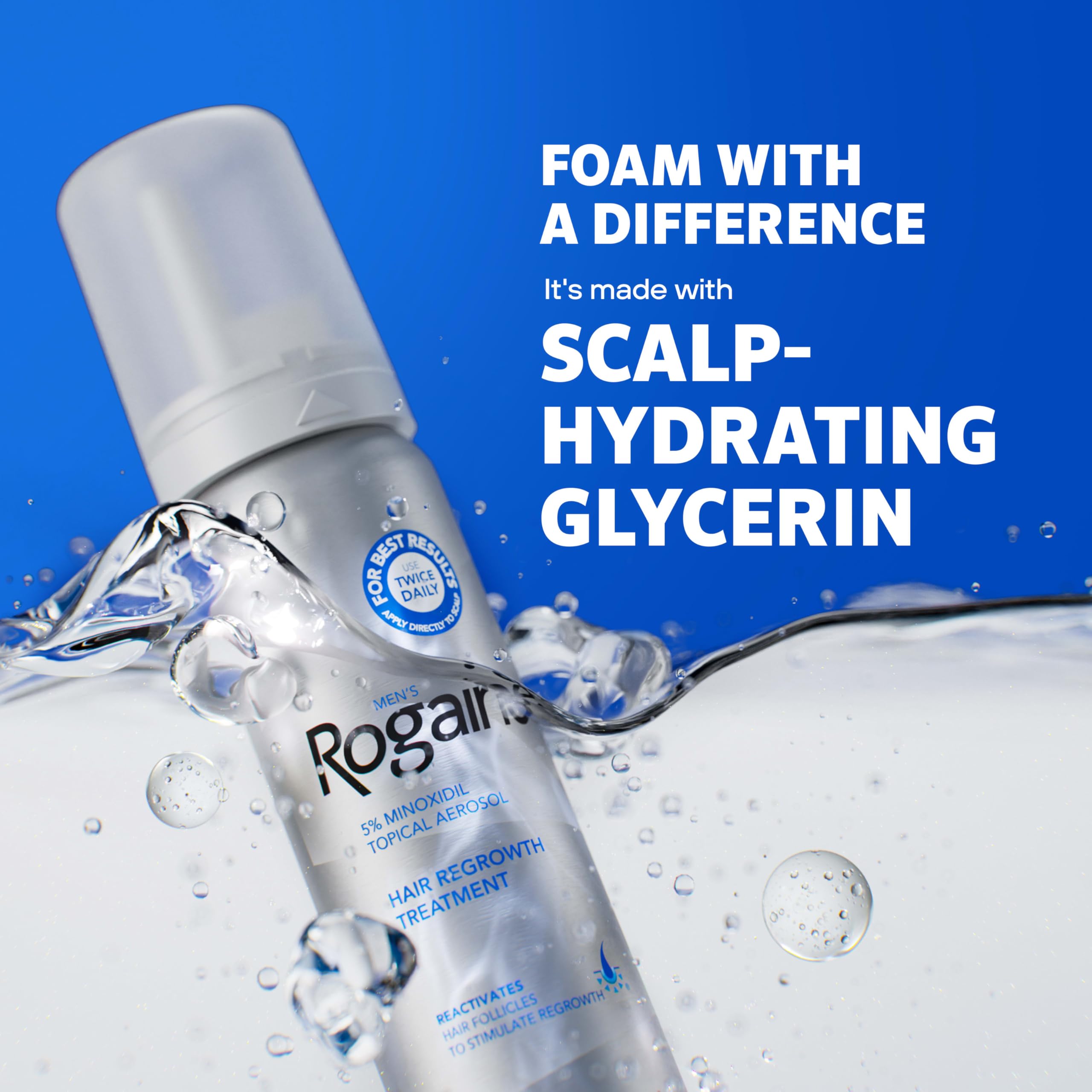 Rogaine Mousse 5% pour homme, dose demi-cap pour un dosage précis.