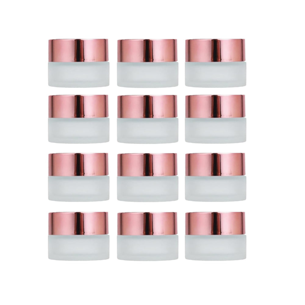ROHIJALE pot-verre-givre rose-or 5 ml, idéal pour échantillons cosmétiques et voyages.