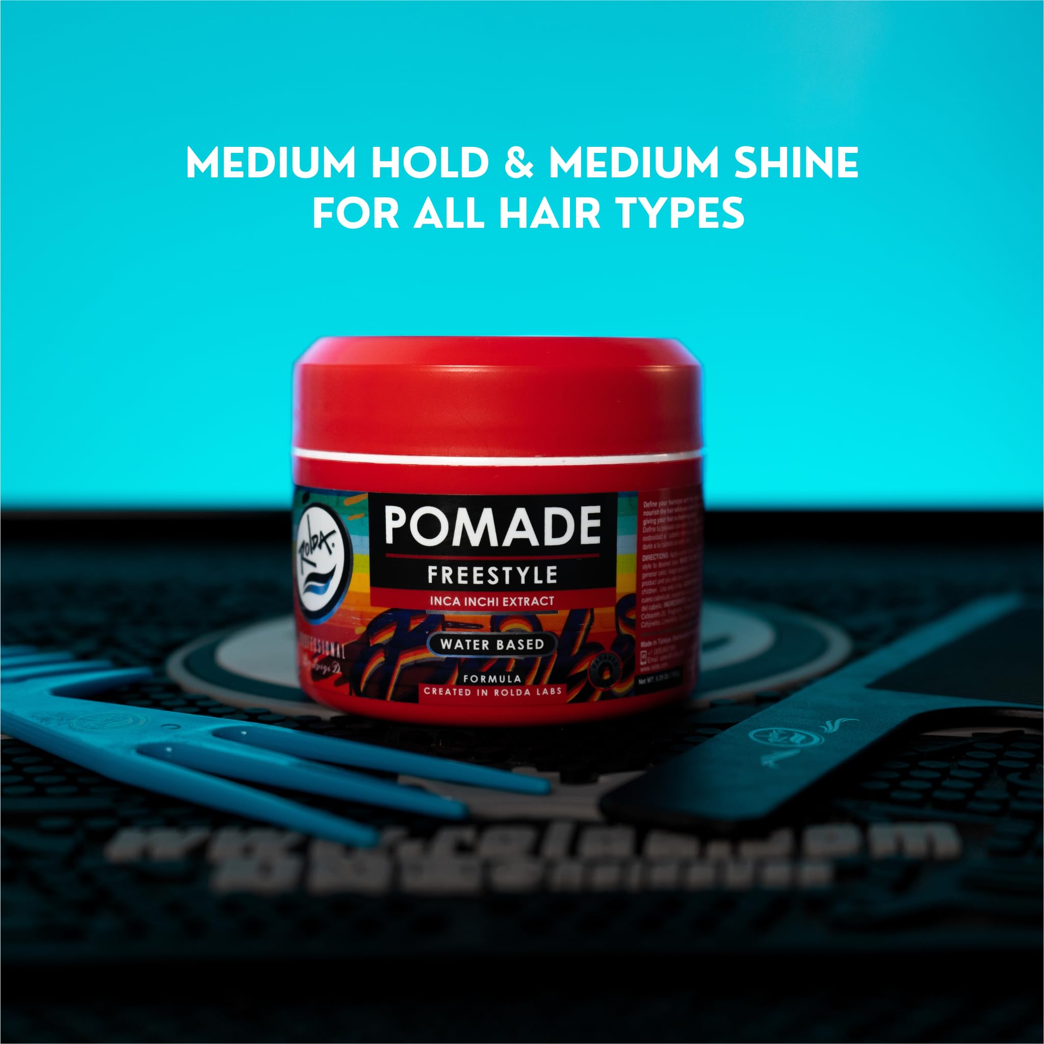 Rolda Freestyle Pomade – argan et ingrédients riches pour cheveux plus souples.