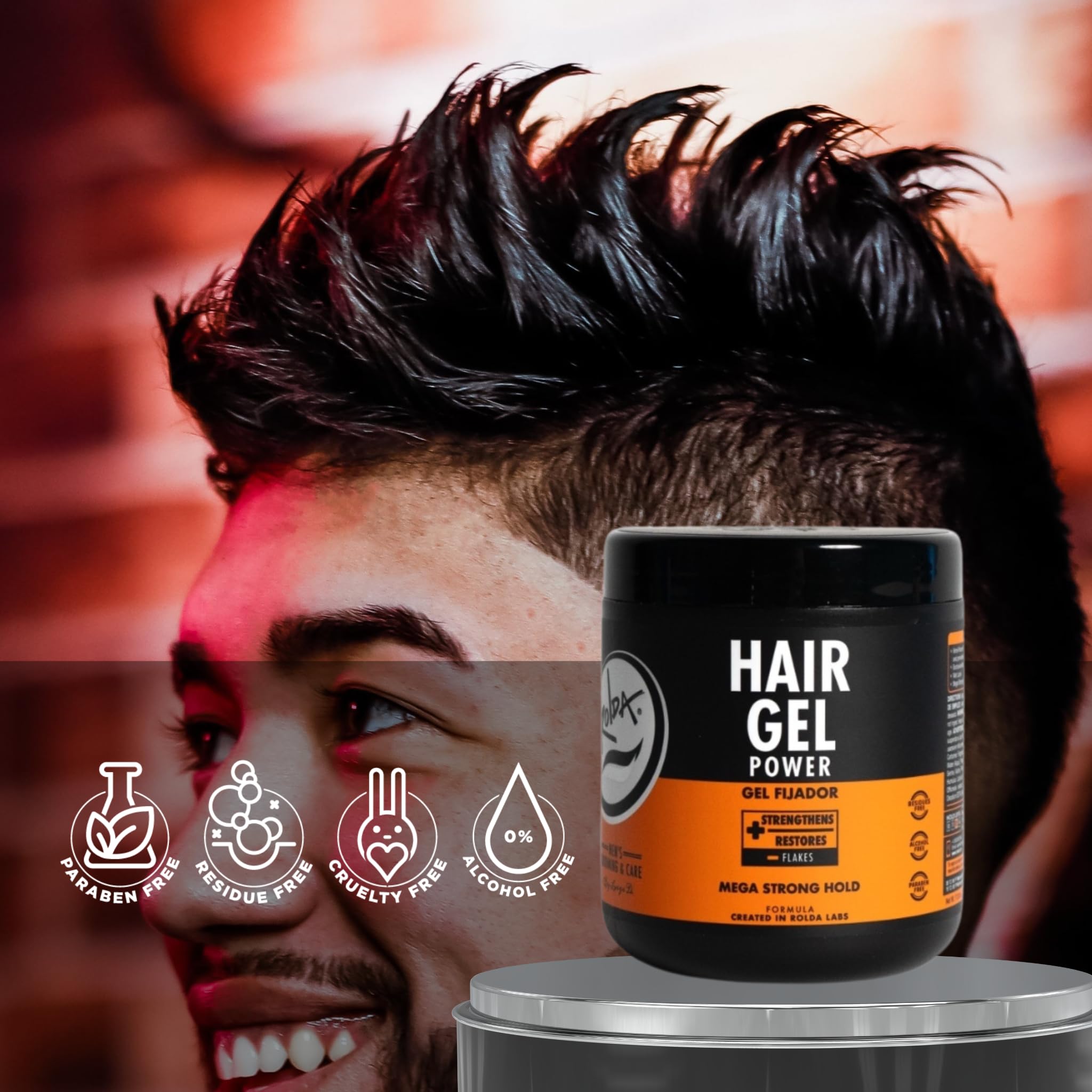 Gel Puissant Rolda, idéal pour cheveux courts et mèches relevées.
