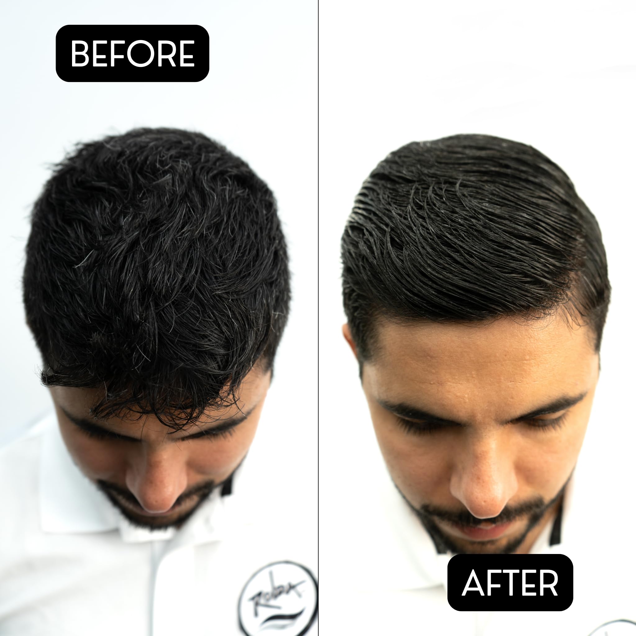 Rolda Power Styling Gel wet-look shine on styled hair.