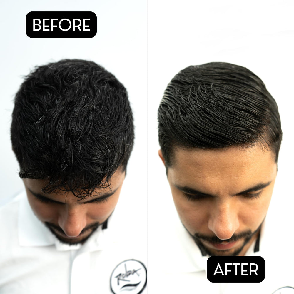 Rolda Power Styling Gel wet-look shine on styled hair.