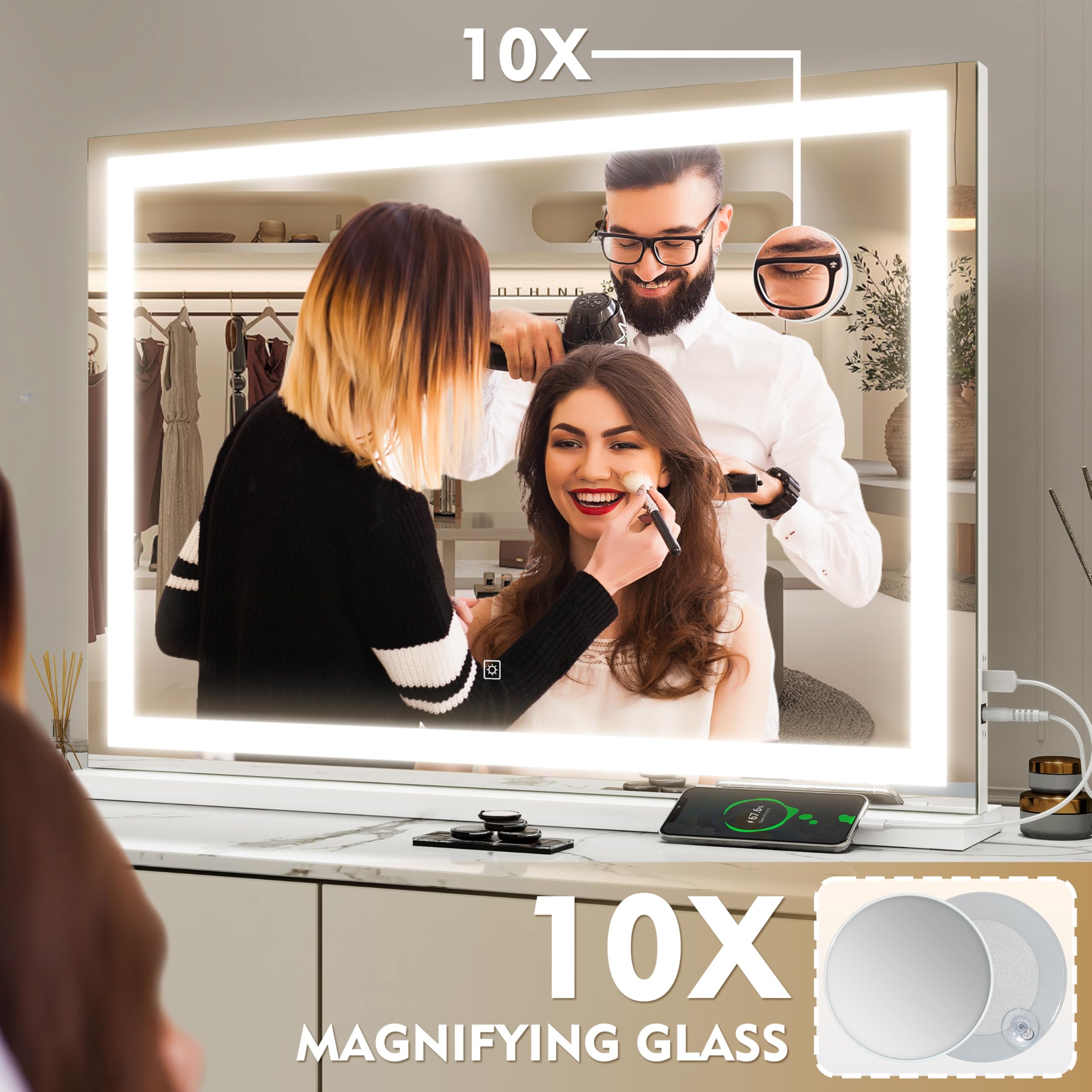 ROLOVE lumière LED douce et homogène pour un maquillage précis.
