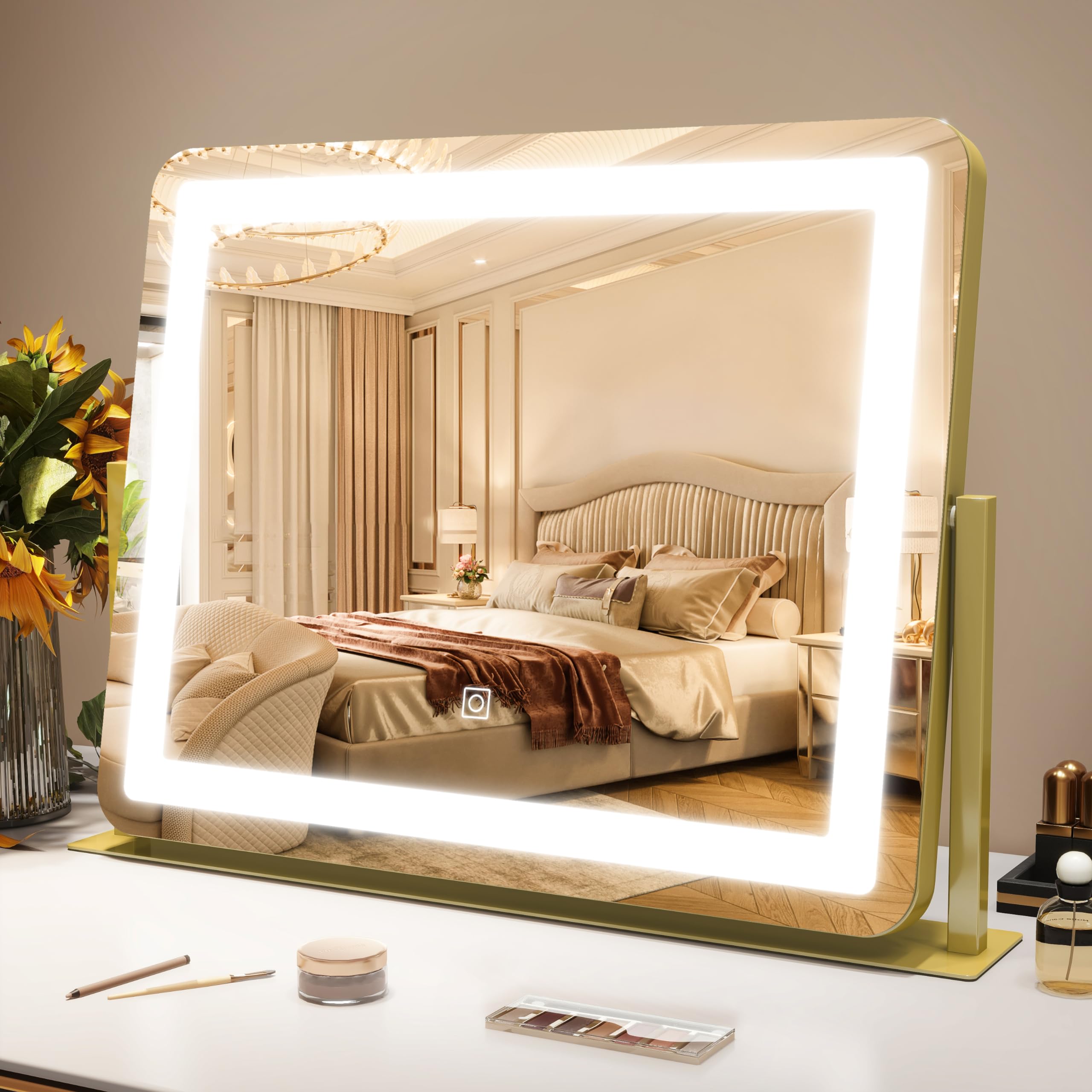 ROLOVE miroir maquillage lumineux avec trois couleurs pour un rendu precis