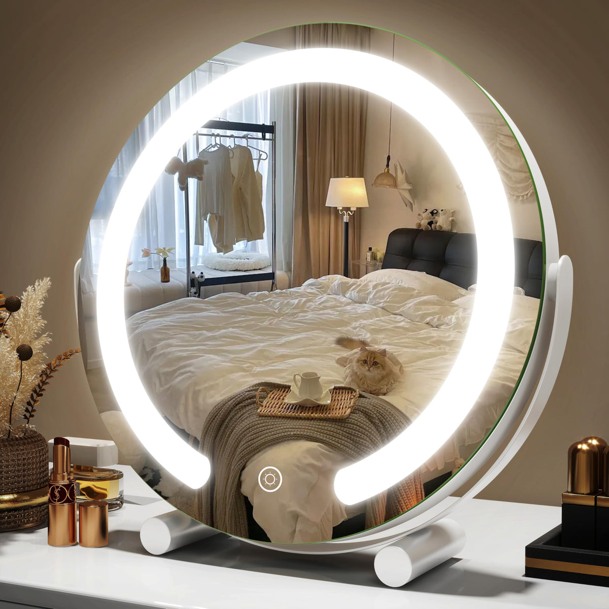 Miroir roLOVE vanité 12 pouces avec éclairage homogène pour un maquillage précis.
