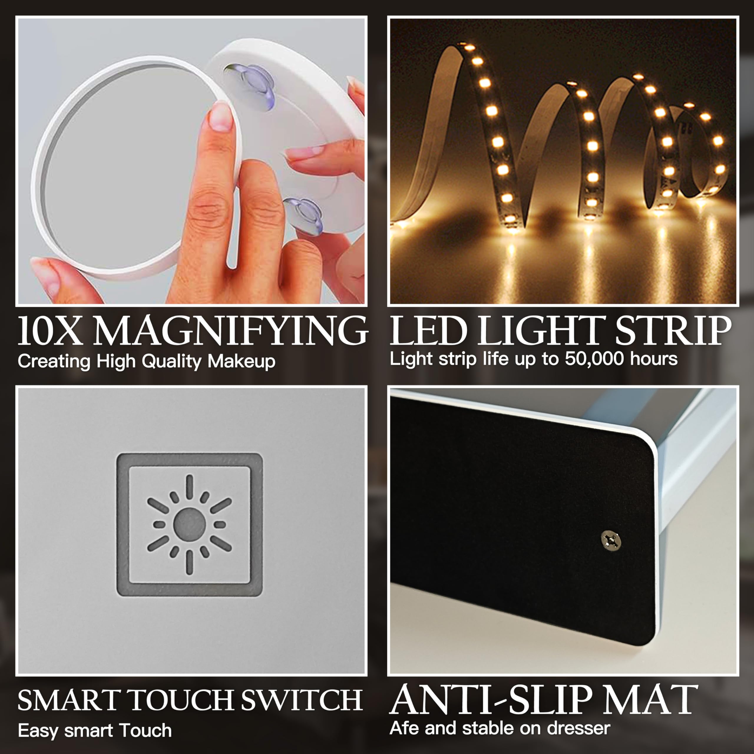 ROLOVE miroir vanité compact, idéal bureau ou dortoir pour gagner de la place.