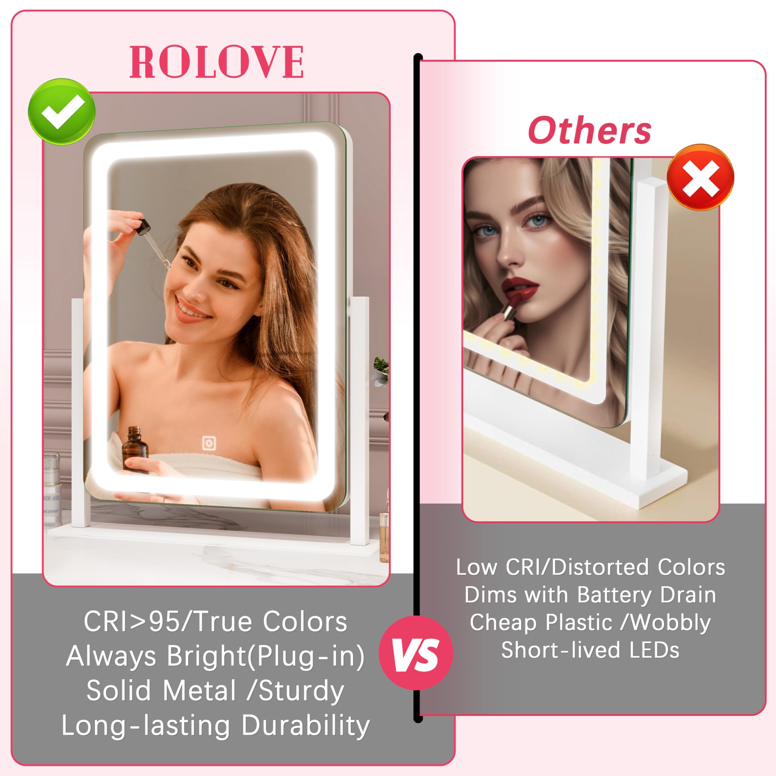 ROLOVE Miroir Vanity design compact, gain d'espace sur table de maquillage