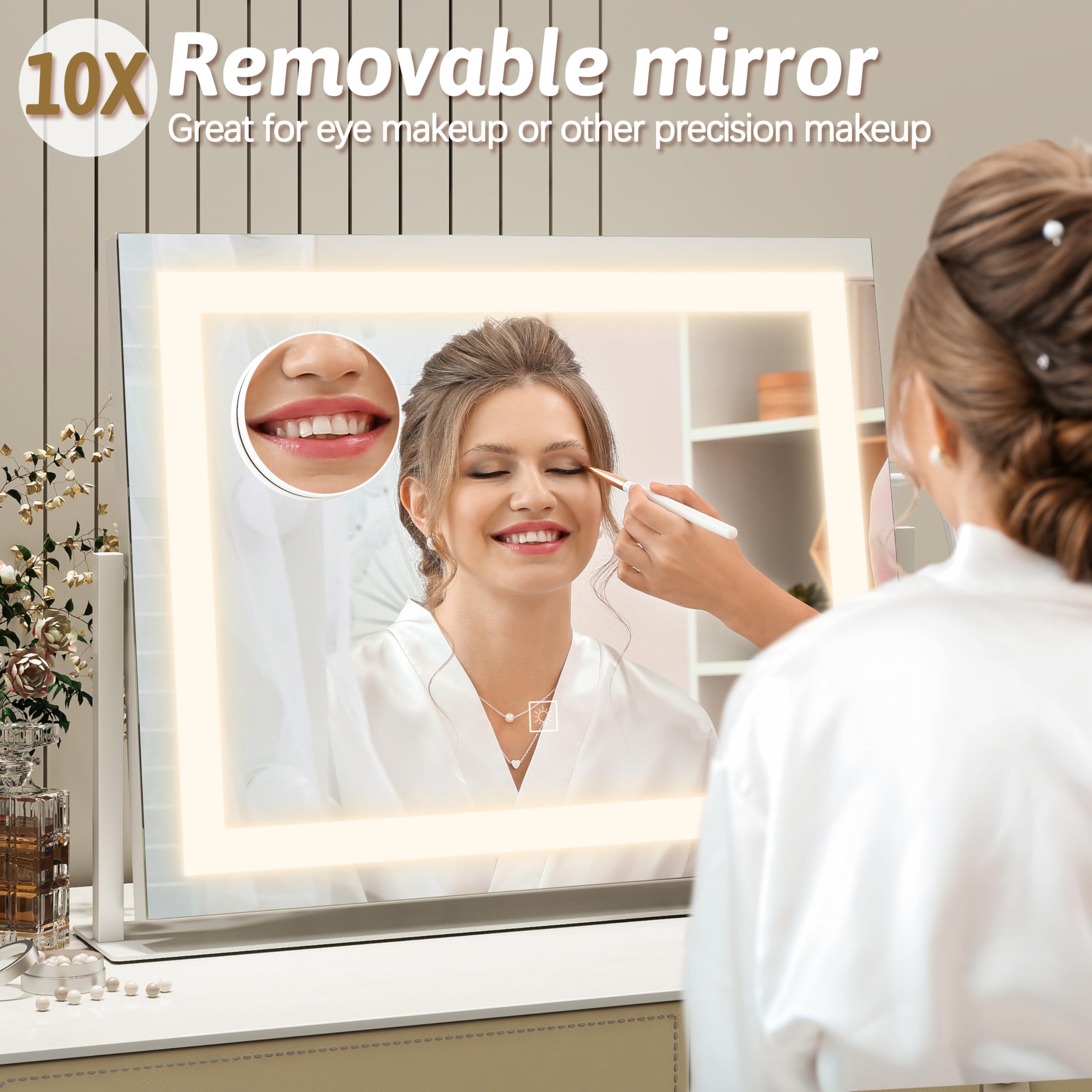 ROLOVE Miroir vanité grande surface idéale pour une vue d'ensemble du visage.