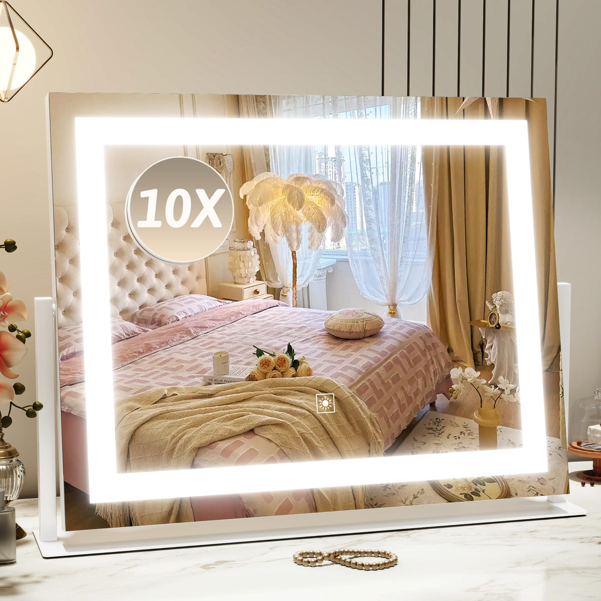 ROLOVE Miroir vanité avec lumières : vue visage complète pour un maquillage précis.