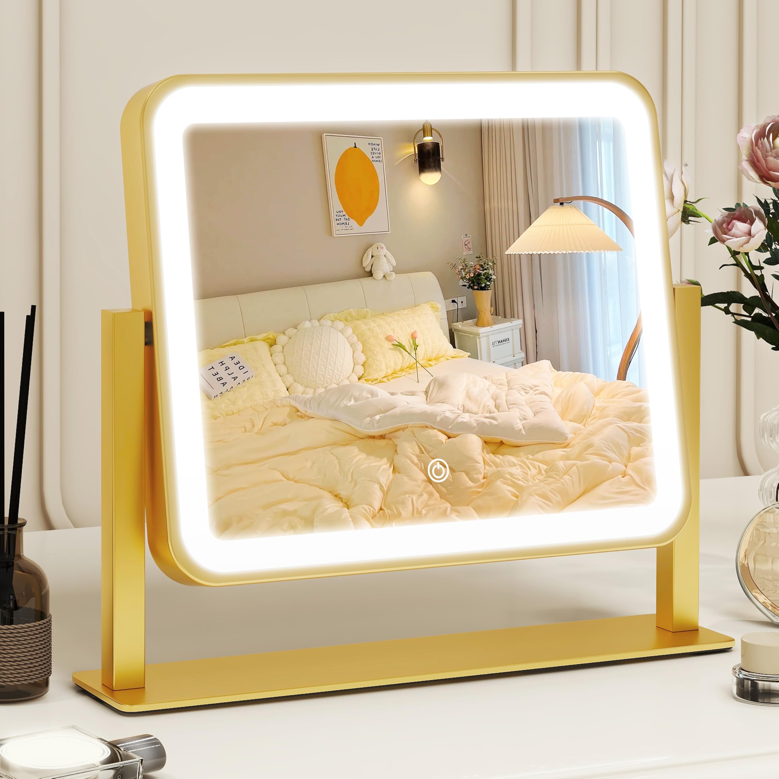 ROLOVE Miroir vanité lumineux 14x12, vue complète pour maquillage précis.