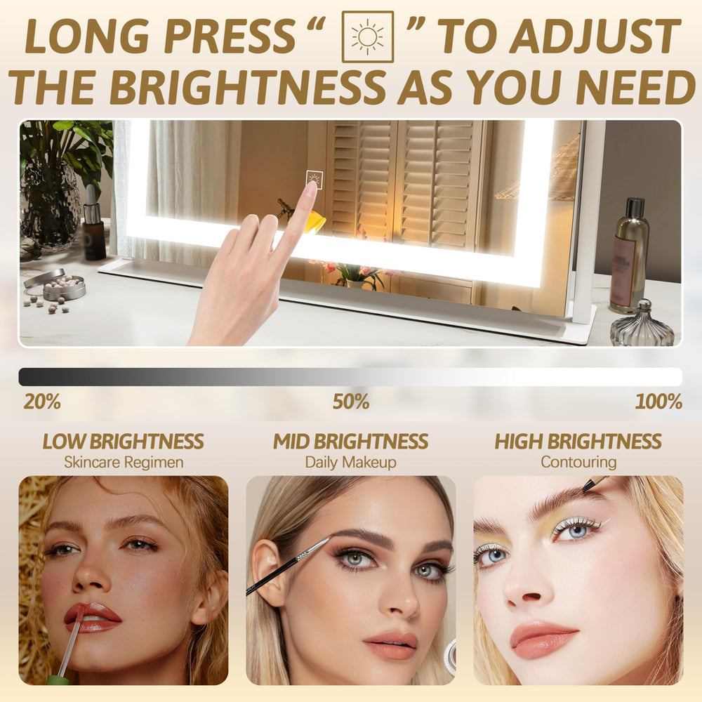 ROLOVE Miroir vanité réglage lumière triple couleur pour adapter l'éclairage.
