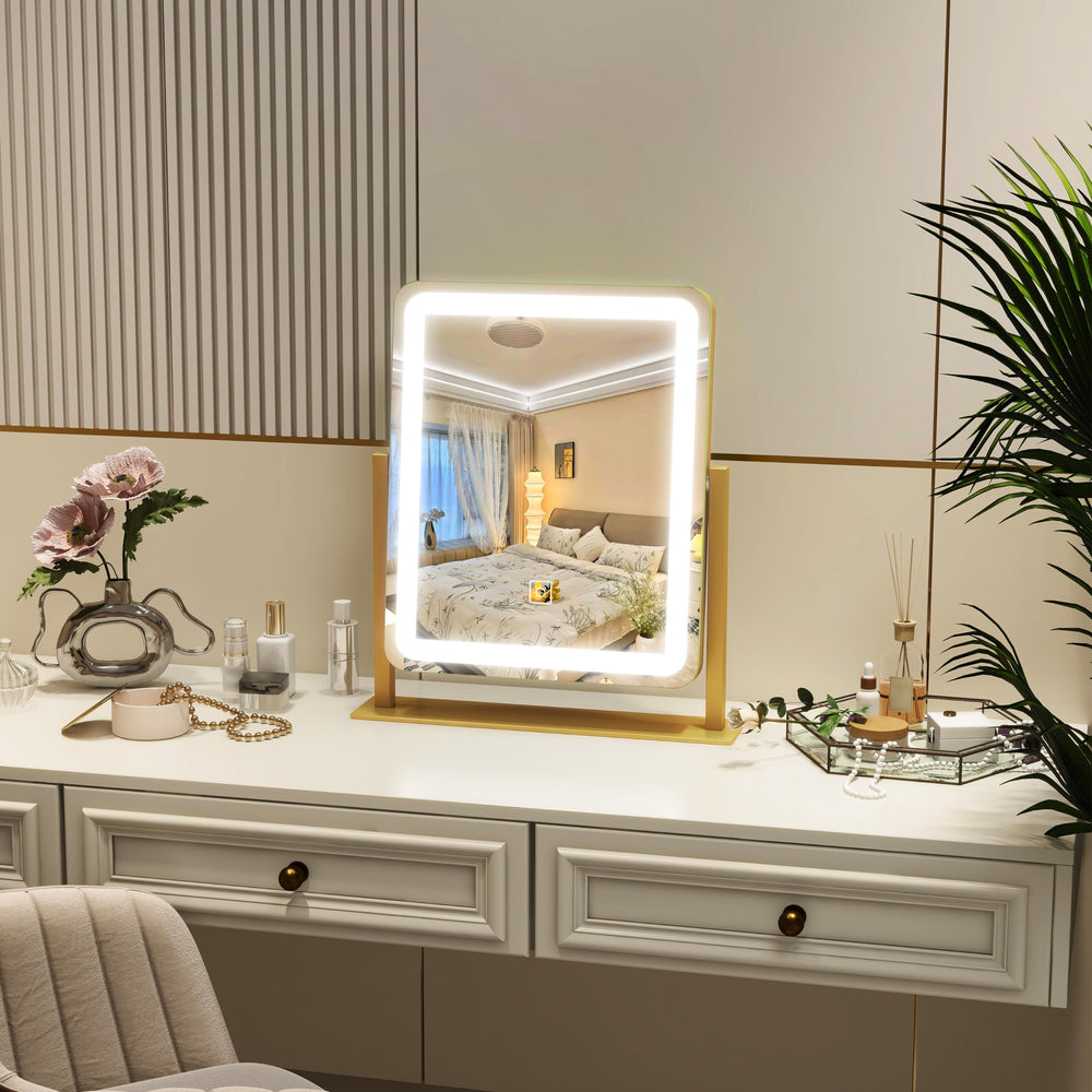 Utilisation ROLOVE miroir pour maquillage et soins sur bureau.