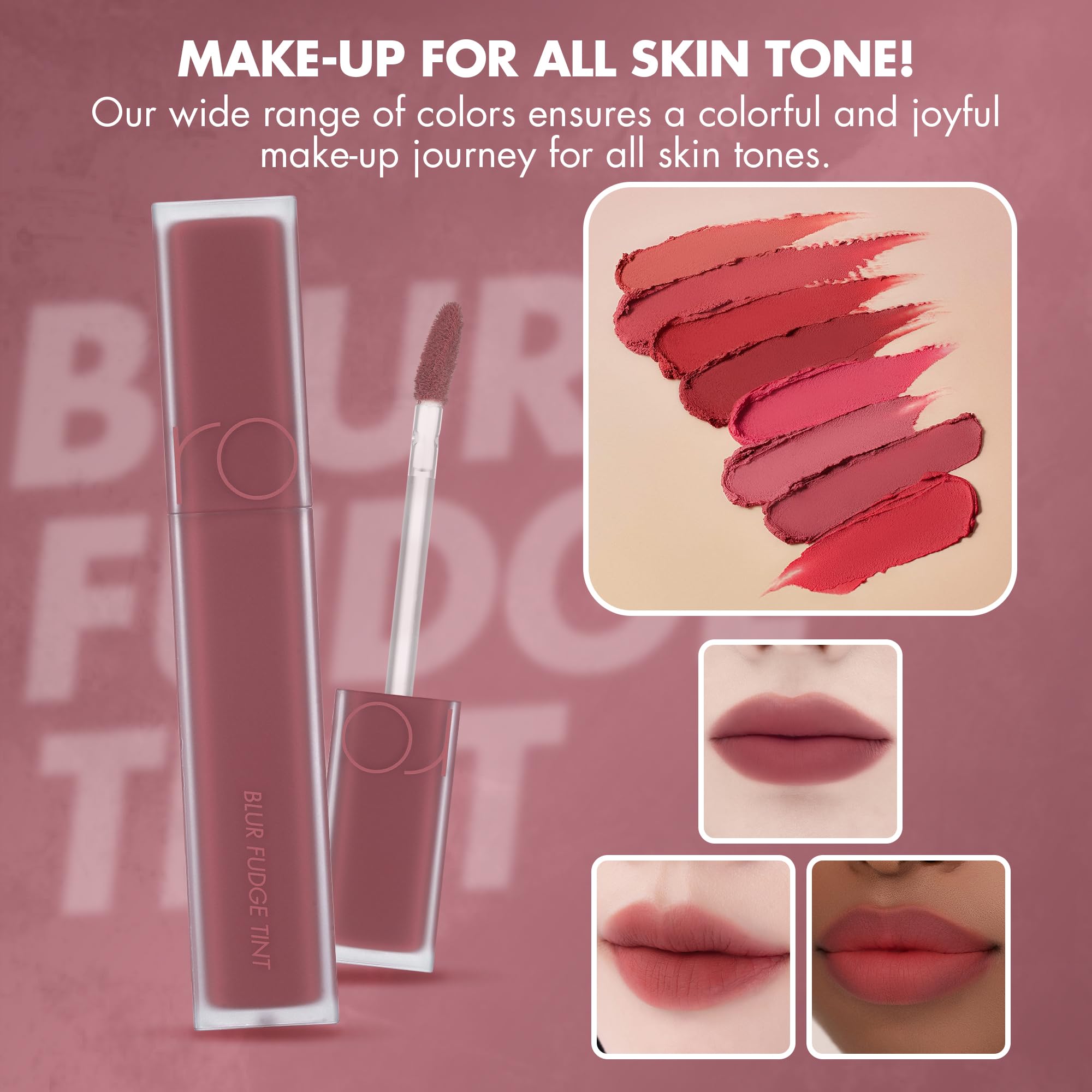 rom&nd Blur Fudge Lip Tint Rosiental — dégradé facile pour personnaliser l'intensité.