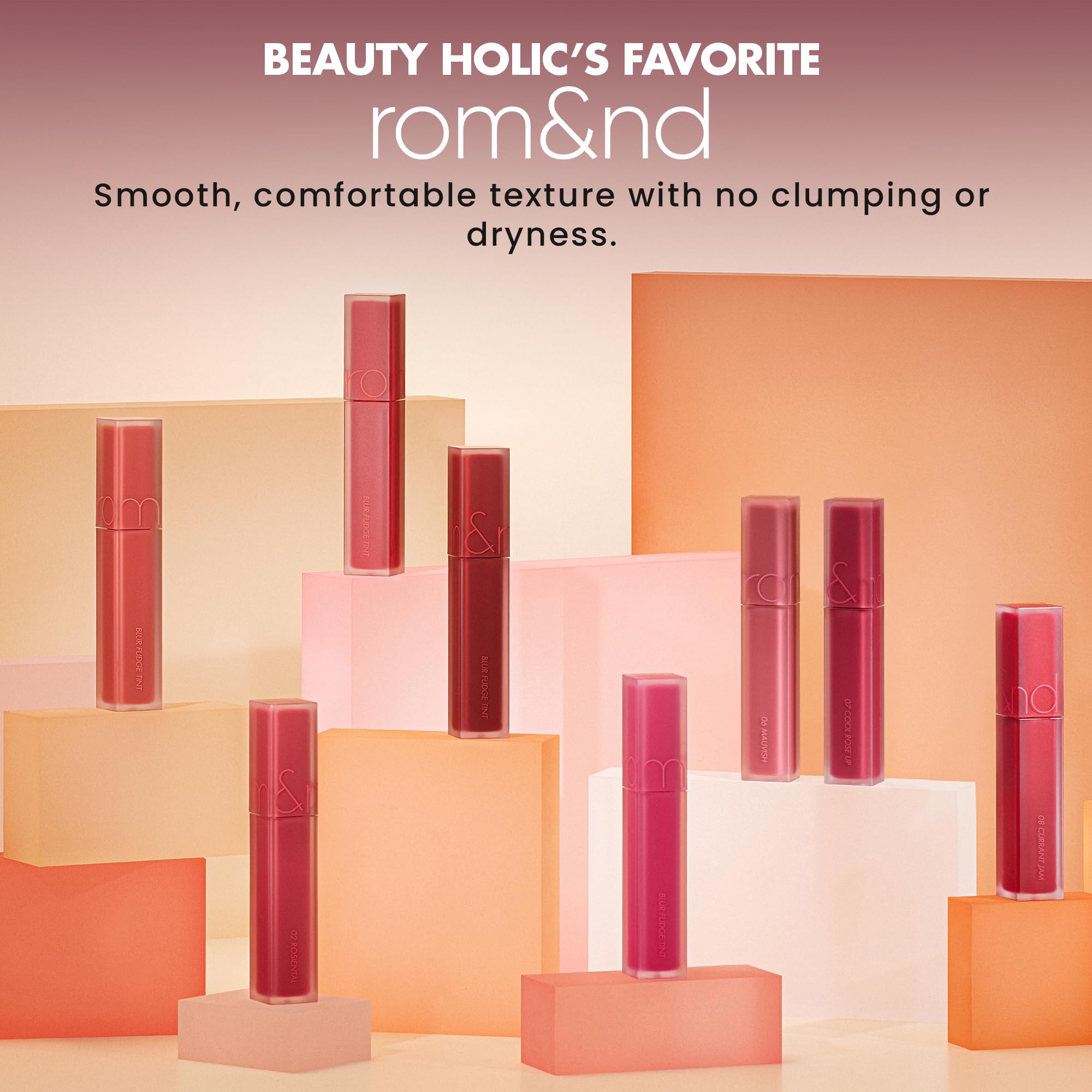 rom&nd Blur Fudge Lip Tint Rosiental — teinte rosée discrète pour un look naturel.