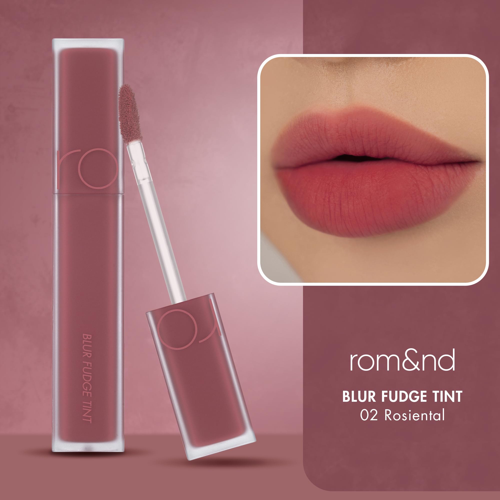 rom&nd Blur Fudge Lip Tint Rosiental — texture crème légère pour un fini velouté.