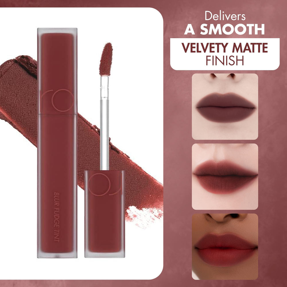 Longue tenue possible avec retouches faciles grâce au Rom&nd Blur Fudge Tint 04 Radwood.