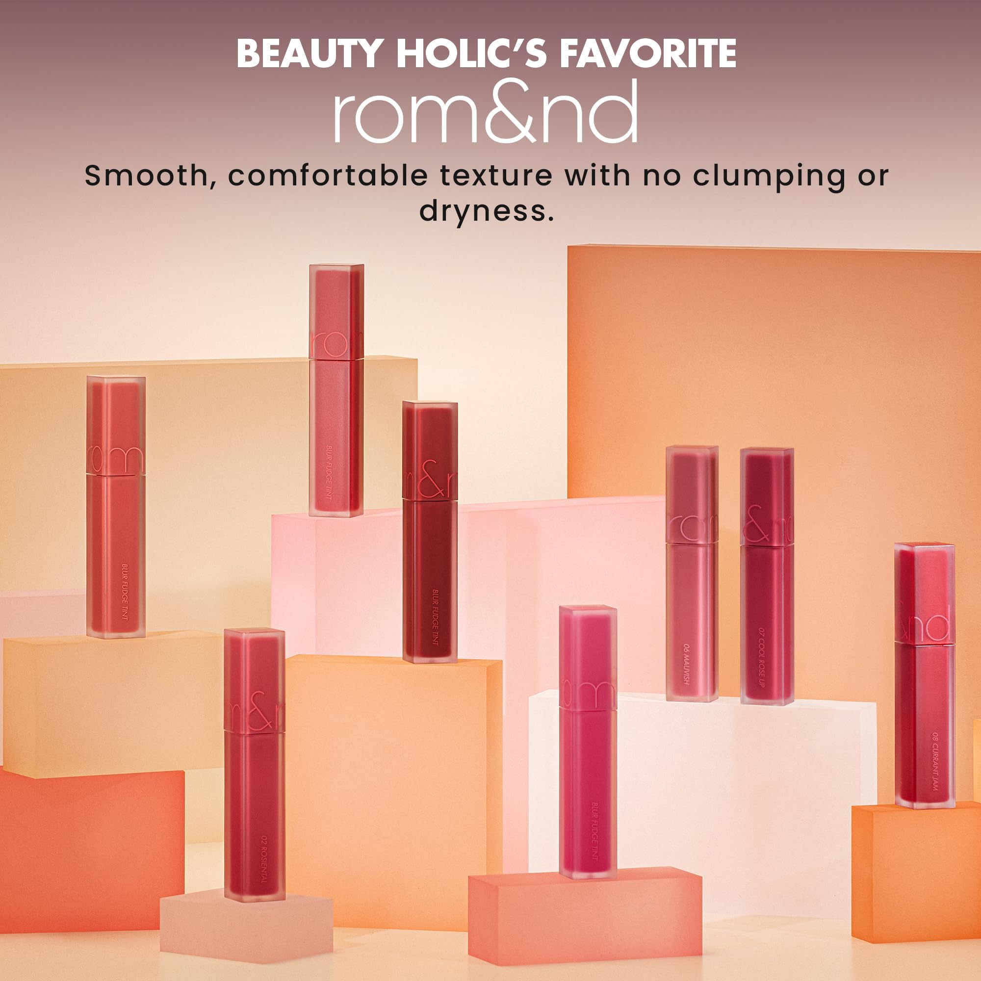 rom&nd Blur Fudge Tint 07 Cool Rose Up zoom couleur, rendu riche et lumineux.