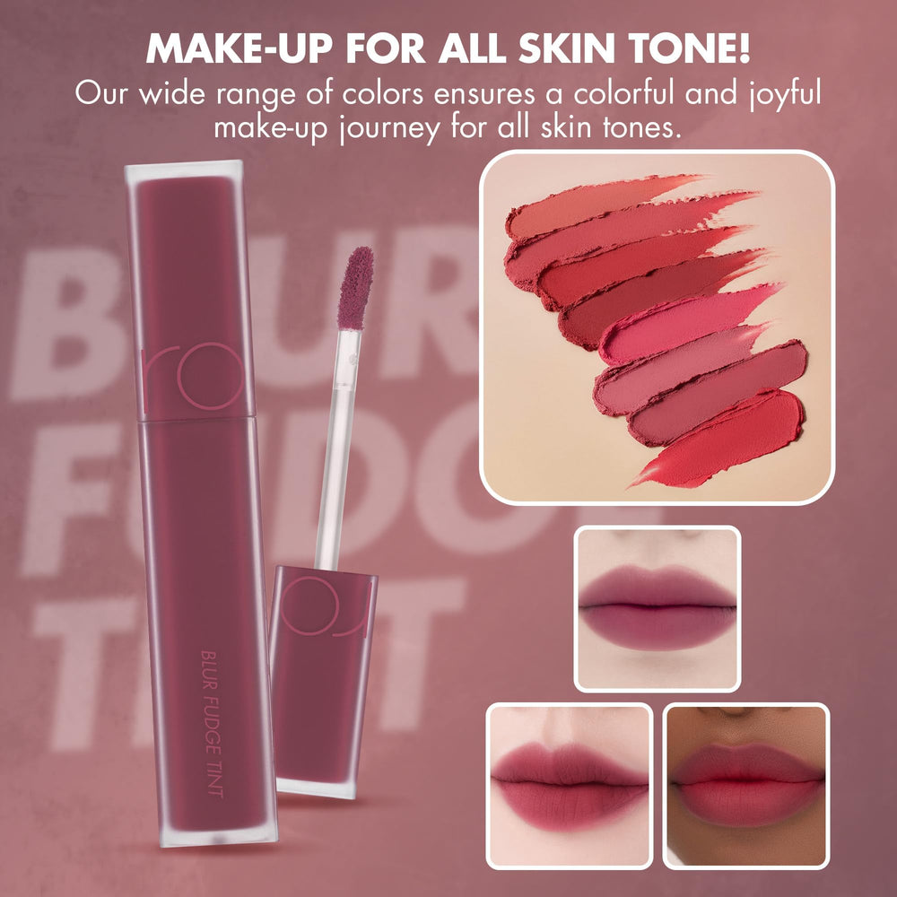 rom&nd Blur Fudge Tint 07 Cool Rose Up rendu velouté sur lèvres, fini élégant.