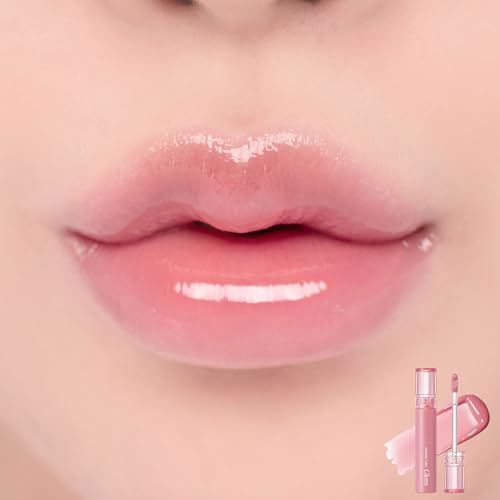 rom&nd GLASTING COLOR GLOSS 01 Peony Ballet, application lisse et fini éclatant.