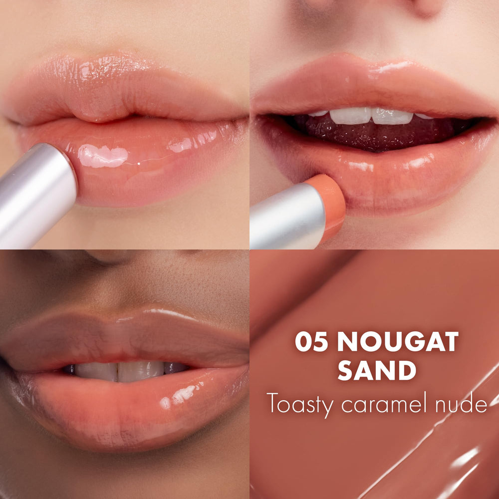 rom&nd GLASTING MELTING BALM 05 Nougat Sand - Distributeur 1mm pour un contrôle précis.