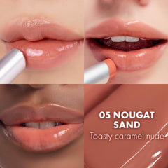 rom&nd GLASTING MELTING BALM 05 Nougat Sand - Distributeur 1mm pour un contrôle précis.