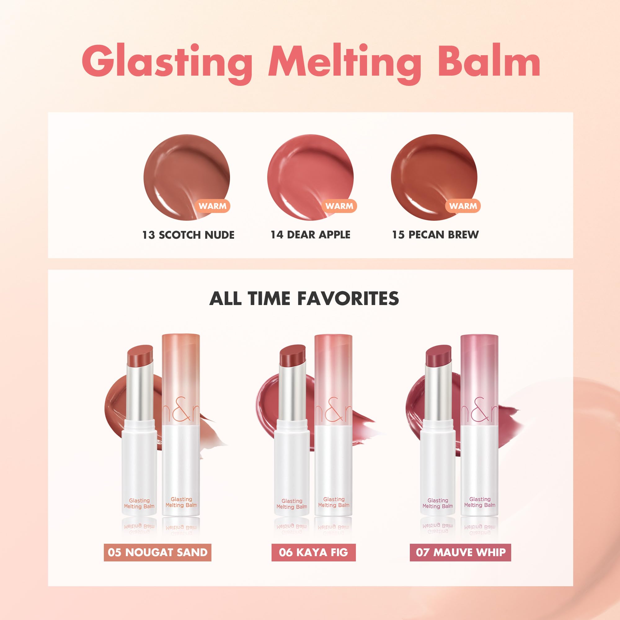 rom&nd GLASTING MELTING BALM #11 Buffy Coral teinte universelle convient à diverses carnations.