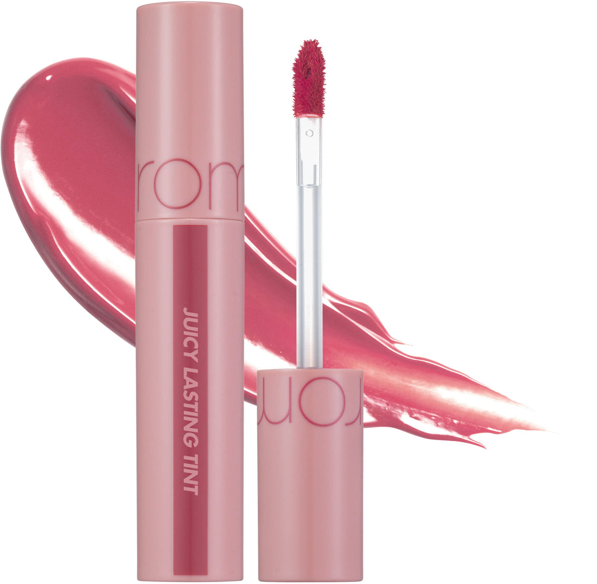 rom&nd Juicy Lasting Tint 25 Bare Grape sur étui, allure chic et transport facile.