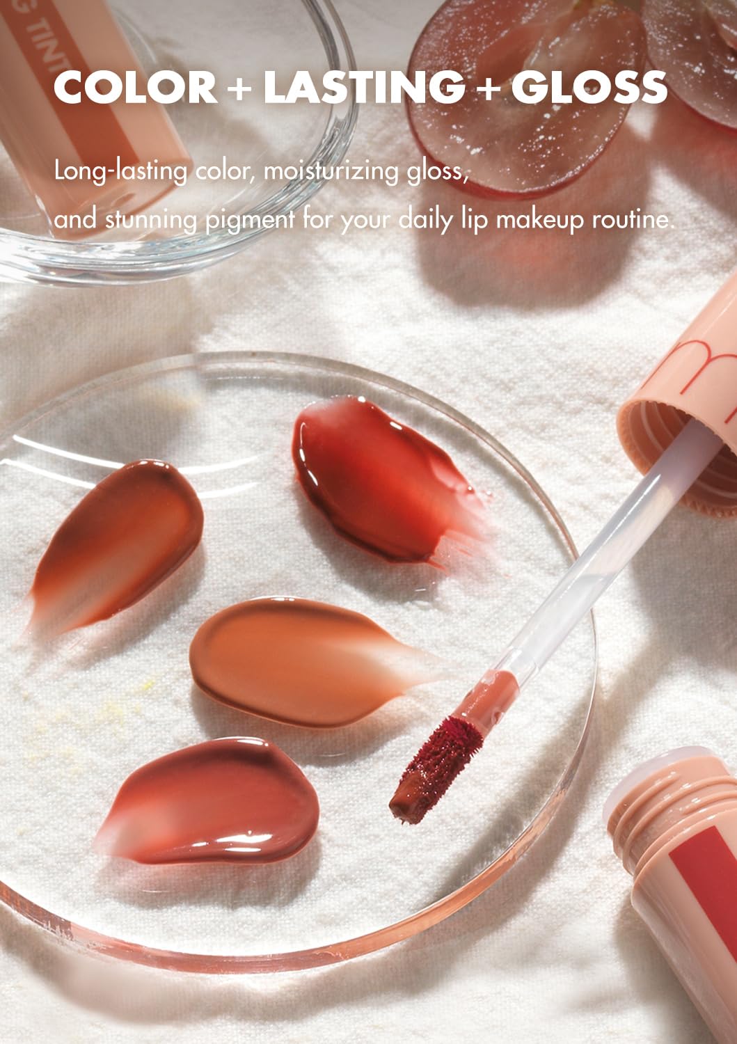 rom&nd JUICY LASTING TINT #33 BARE VINE — brillant satiné qui intensifie la couleur sans sensation collante.