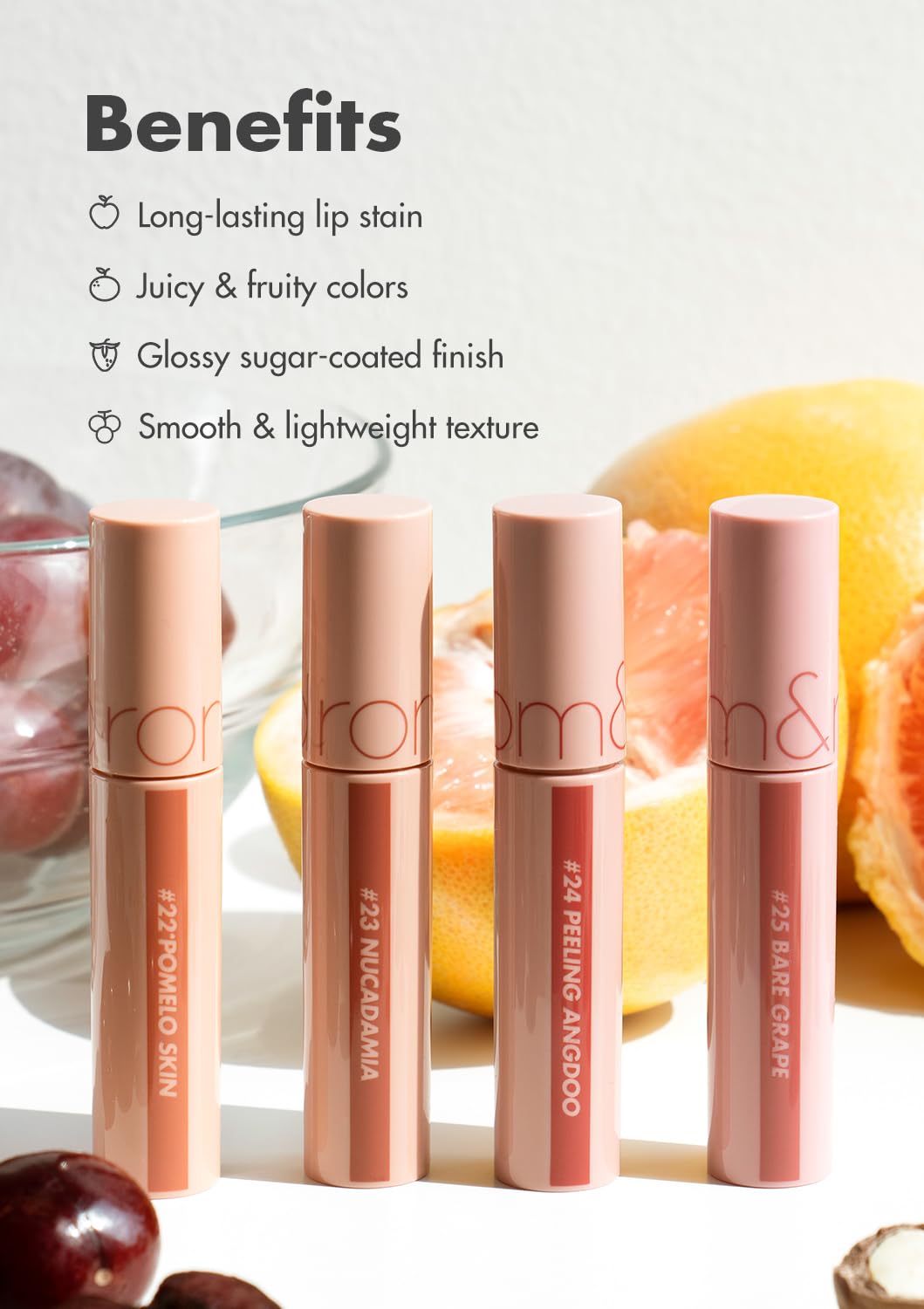 rom&nd JUICY LASTING TINT #33 BARE VINE — finition brillante qui hydrate et procure du confort.
