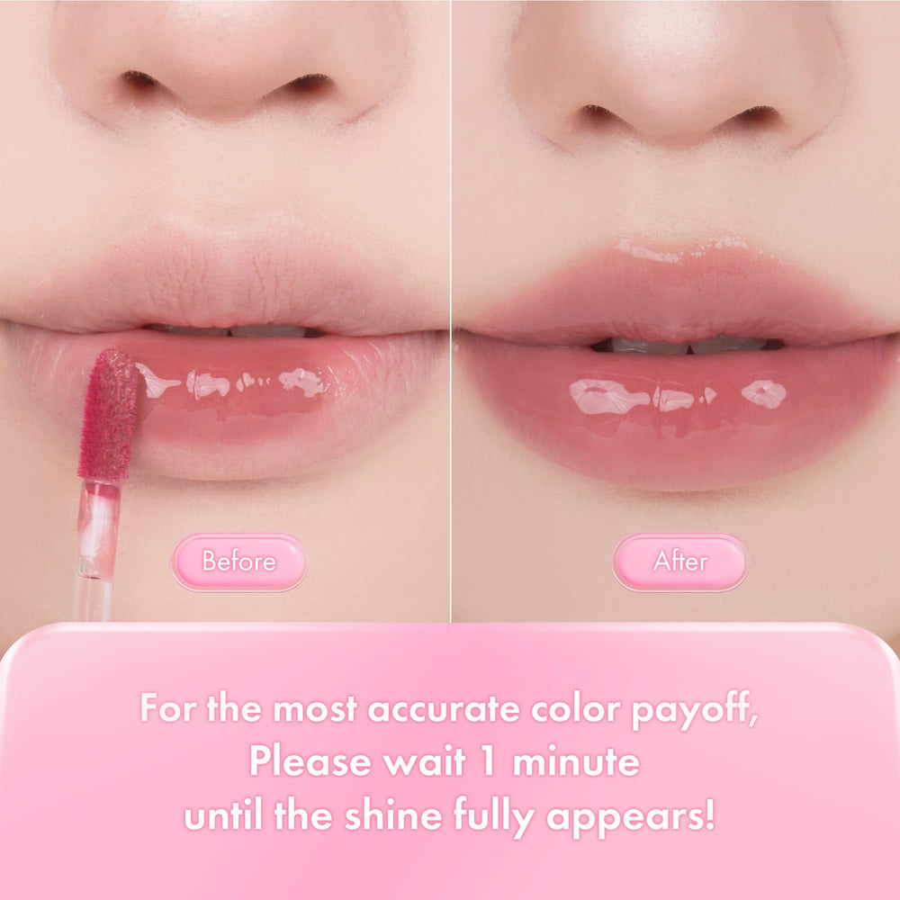 romnd lips close up shows a double glazed shine for vibrant lips.