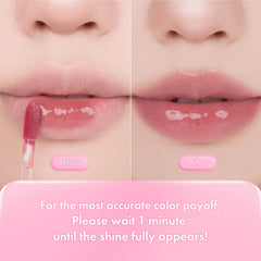 romnd lips close up shows a double glazed shine for vibrant lips.