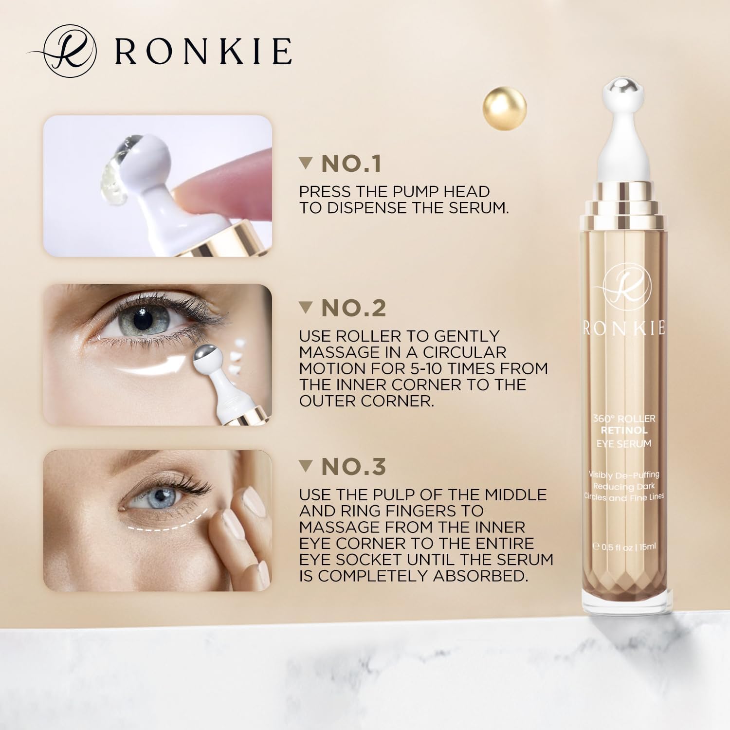 RONKIE Crème Yeux Caféine – routine quotidienne simple et efficace.