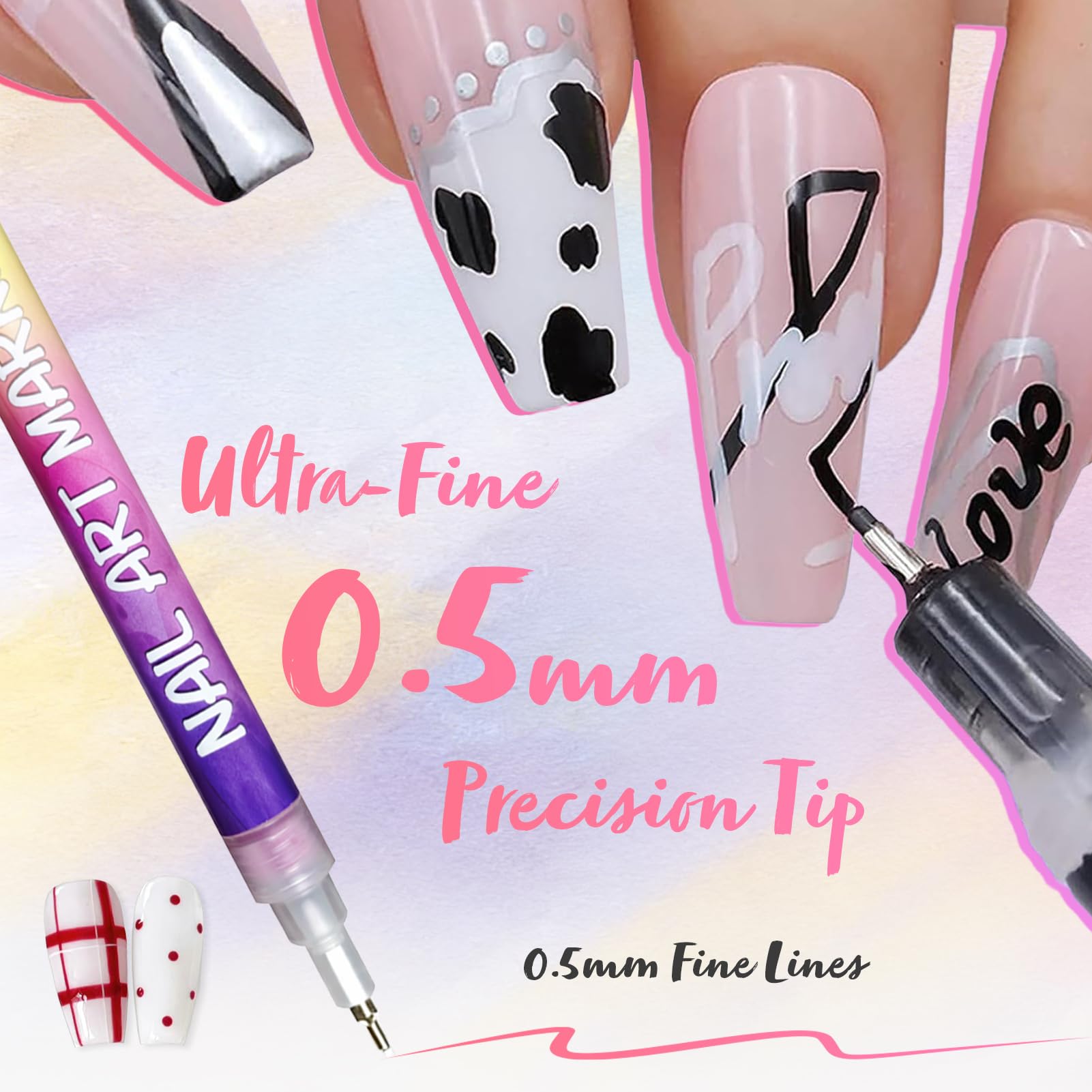 RONYUTON marqueurs ongles 12 teintes, contours nets et précis.
