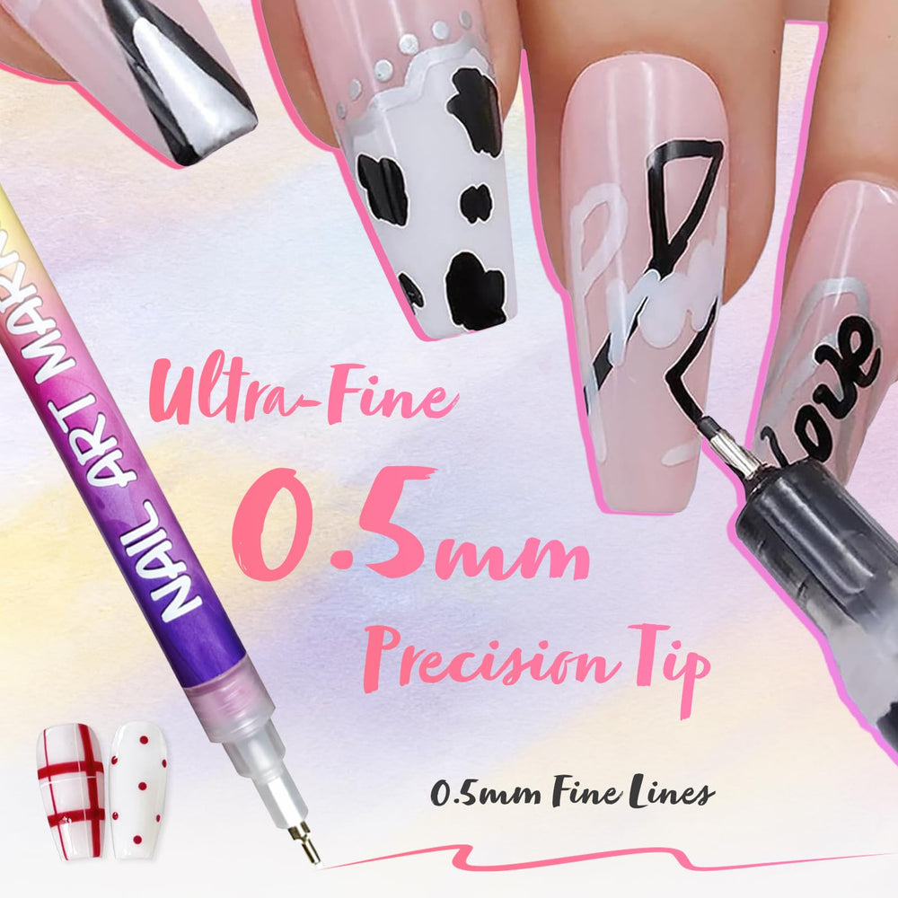 RONYUTON marqueurs ongles 12 teintes, contours nets et précis.