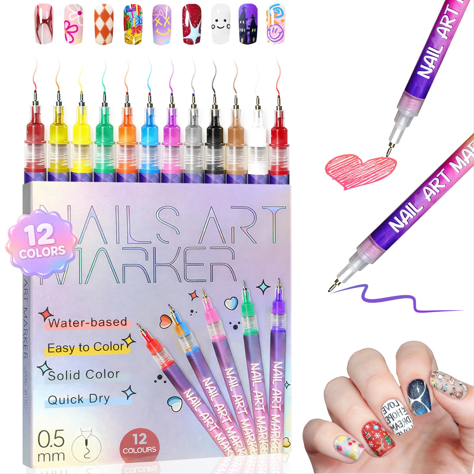 RONYUTON stylo art des ongles, pointe 0,5 mm pour détails fins.