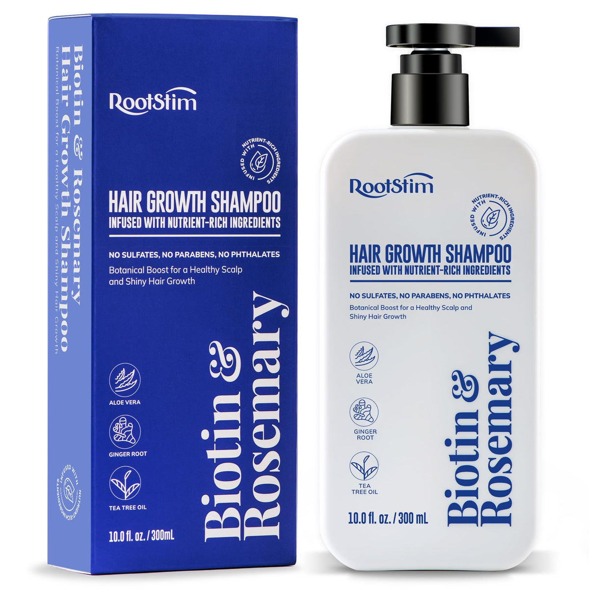 Shampoing RootStim en bouteille pour cheveux plus forts et épais.