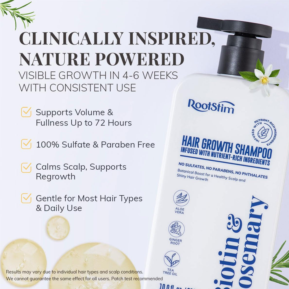Ingrédients naturels RootStim mis en évidence pour cuir chevelu sensible.
