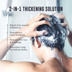 Shampoing RootStim DHT, mousse légère nettoyant sans dessécher le cuir chevelu.
