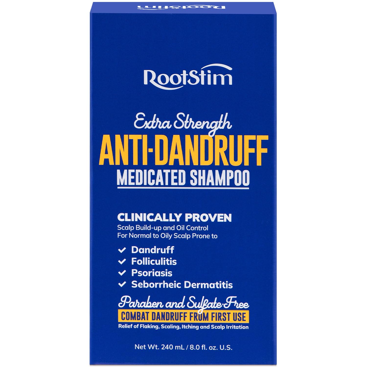 RootStim shampooing pellicules: la bouteille montre la formulation anti-pelliculaire efficace.