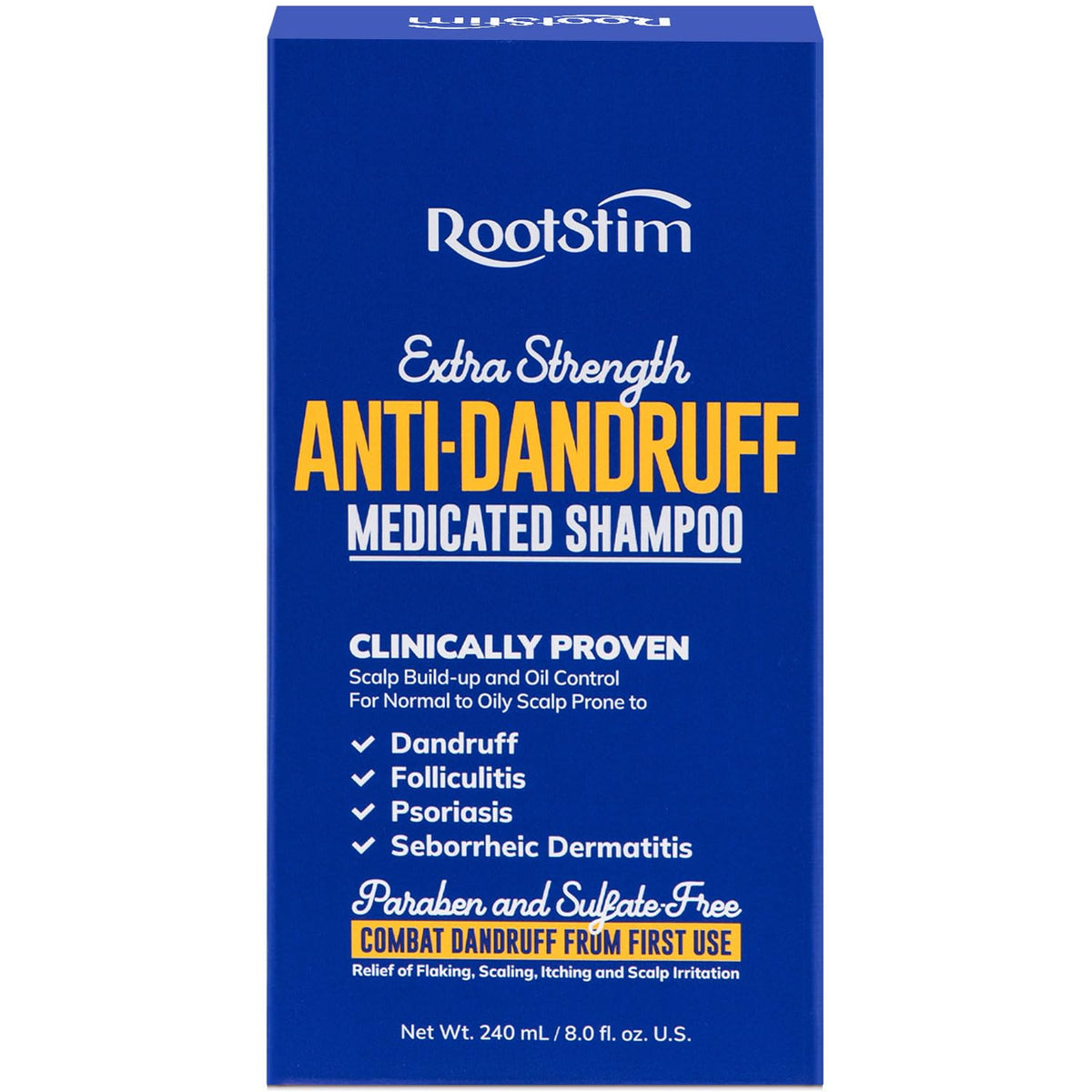 RootStim shampooing pellicules: la bouteille montre la formulation anti-pelliculaire efficace.