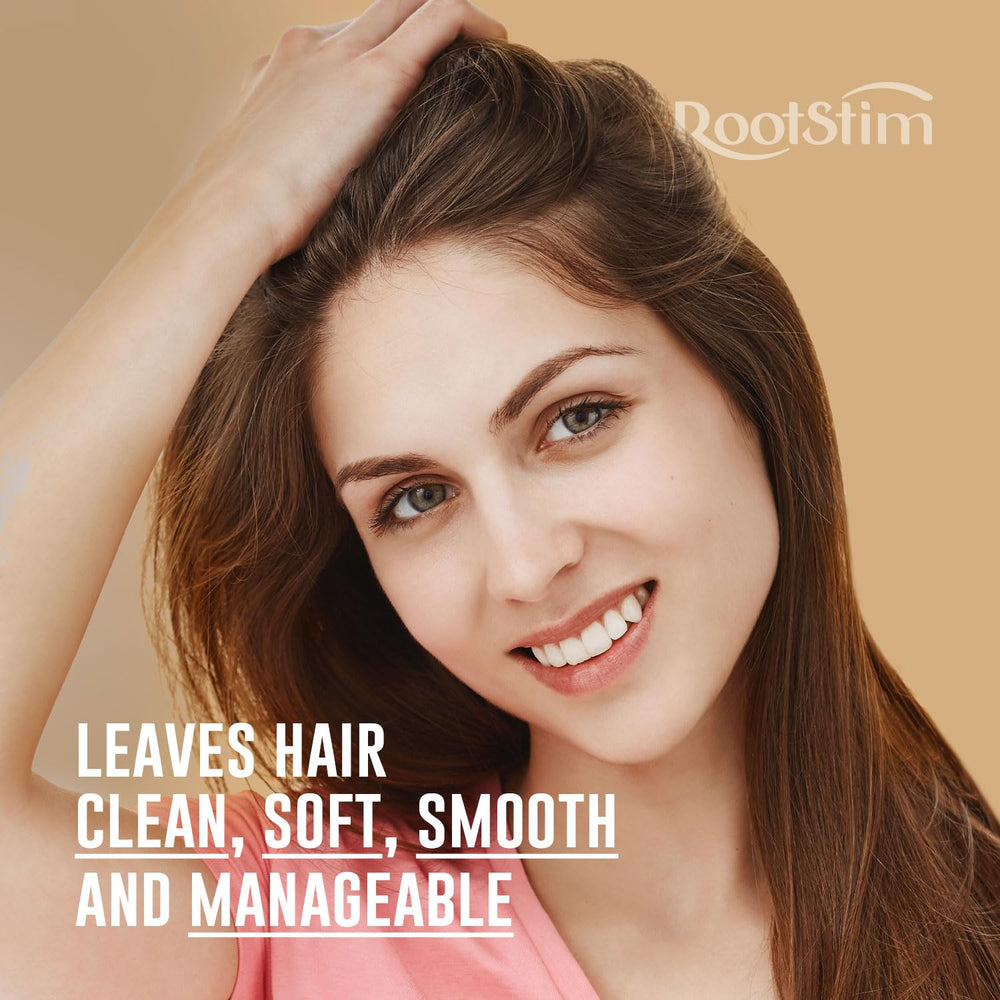 RootStim brillance-cheveux: gros plan sur des cheveux lisses et brillants.
