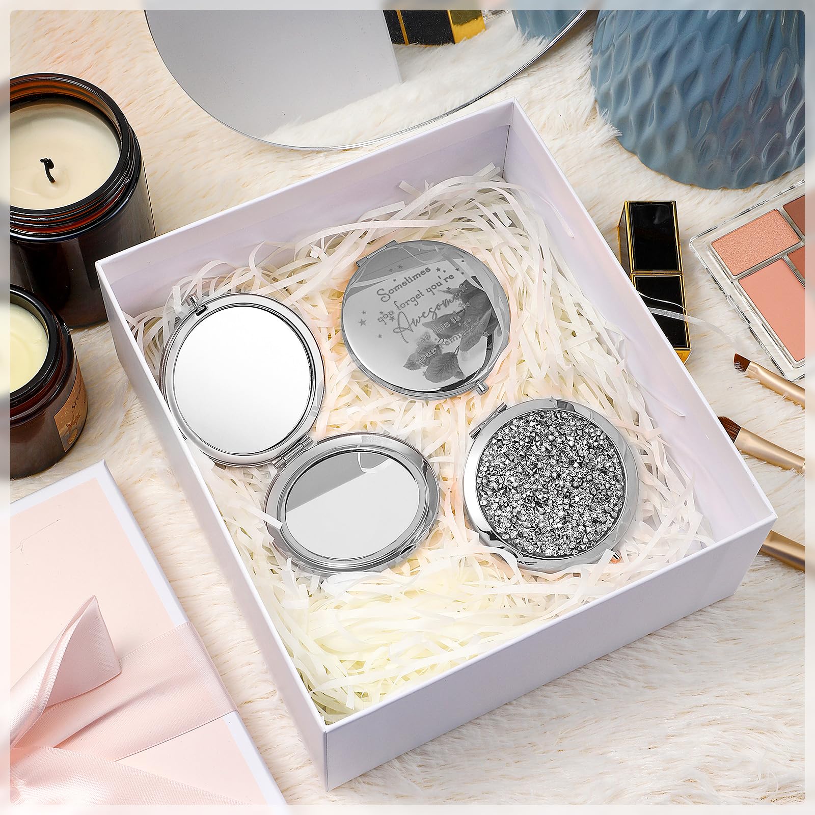 Roowest miroir compact coque metal blanche, élégance durable.