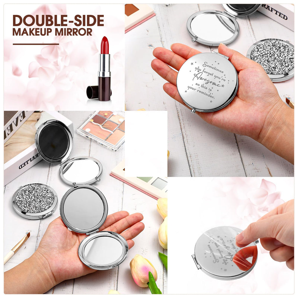 Roowest miroir compact diamants blancs, finition chic et sûre.