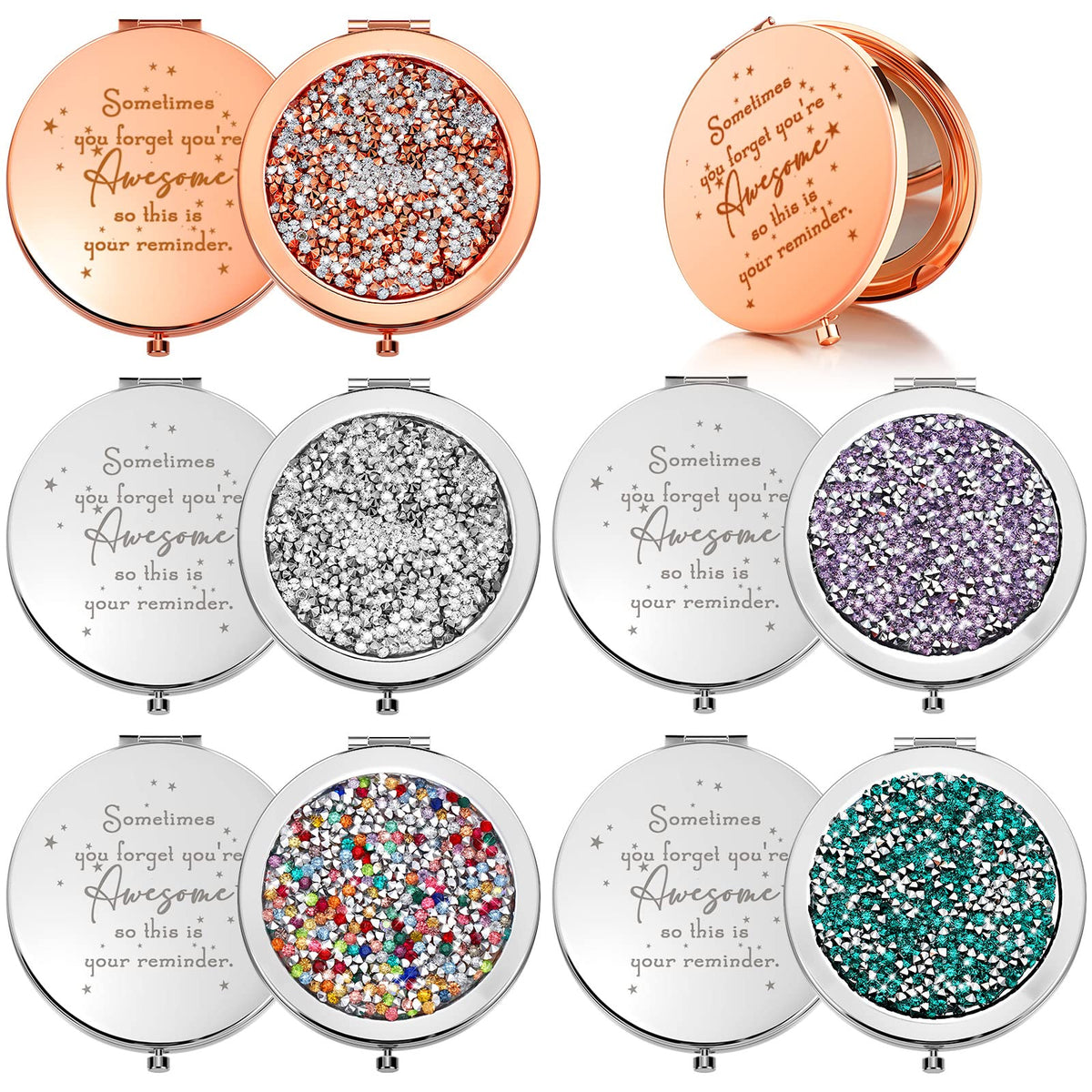 Miroir compact Roowest avec rappel positif, parfait pour remonter le moral au travail.