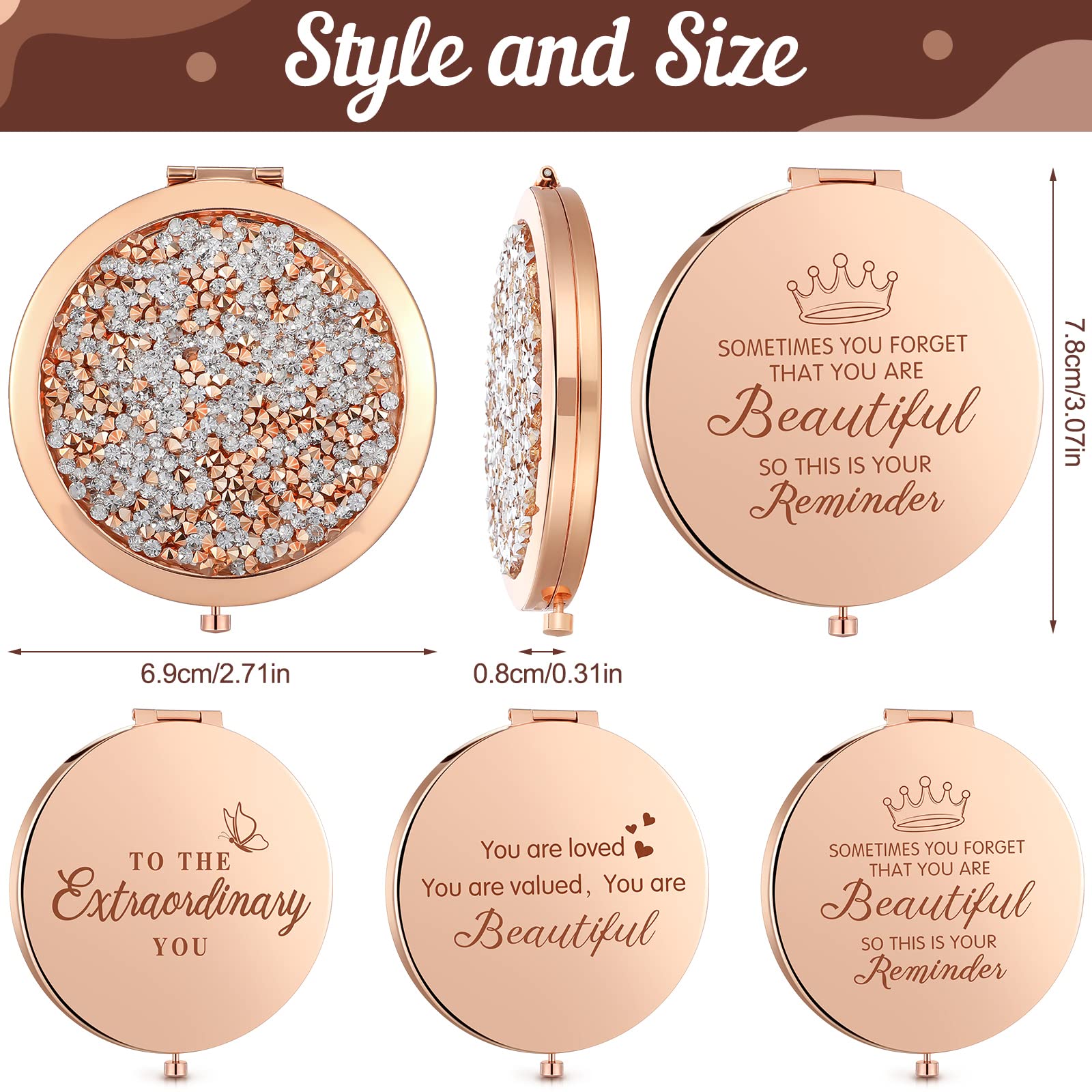 Roowest miroir de poche avec grossissement 2x pour détails précis.